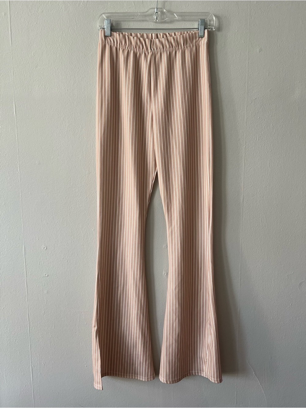 PrettyLittleThing Beige Striped Flared Leggings